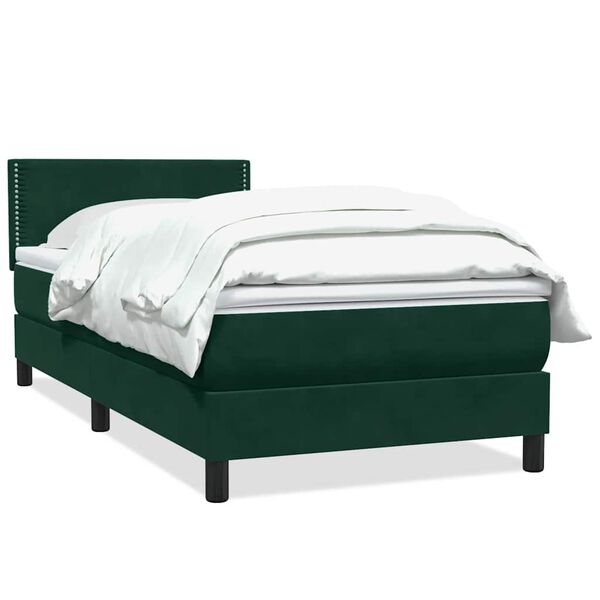 vidaXL Cama com molas/colch&atilde;o 100x220 cm veludo verde-escuro