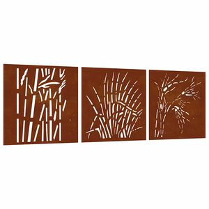vidaXL Decora&ccedil;&otilde;es p/ muro jardim 3pcs 105x55cm a&ccedil;o corten design relva