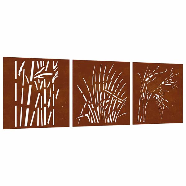 vidaXL Decora&ccedil;&otilde;es p/ muro jardim 3pcs 105x55cm a&ccedil;o corten design relva