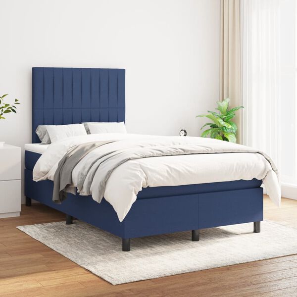 vidaXL Cama boxspring com colch&atilde;o 120x190 cm tecido azul