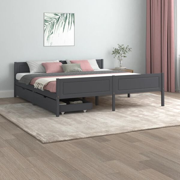 vidaXL Estrutura cama c/ 2 gavetas 180x200cm pinho maci&ccedil;o cinza-escuro