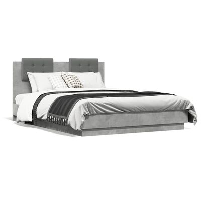 vidaXL Estrutura cama c/ cabeceira/luzes LED 140x190 cm cinza cimento