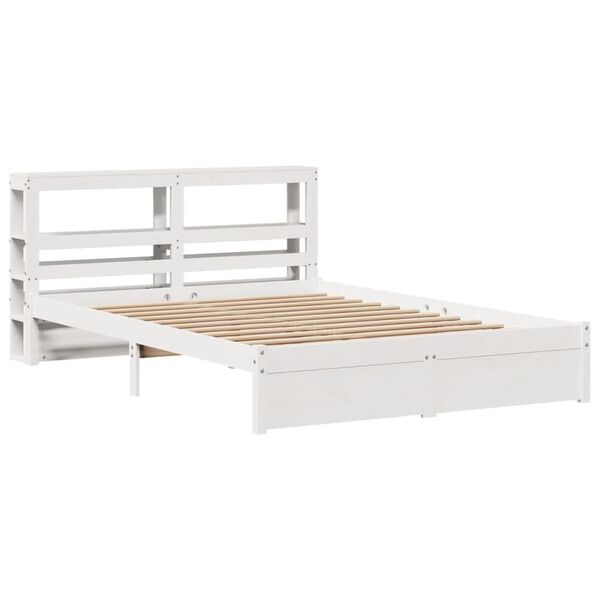 vidaXL Estrutura de cama c/ cabeceira 150x200 cm pinho maci&ccedil;o branco