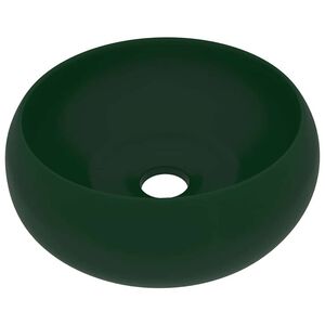 vidaXL Lavat&oacute;rio luxuoso redondo 40x15cm cer&acirc;mica verde-escuro mate