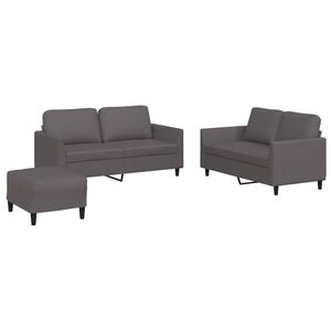 vidaXL 3 pcs conjunto de sof&aacute;s c/ almofad&otilde;es couro artificial cinzento