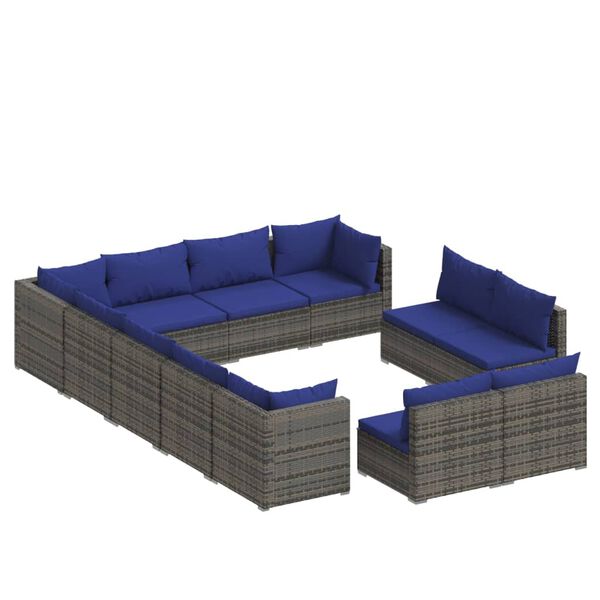 vidaXL 12 pcs conjunto lounge de jardim c/ almofad&otilde;es vime PE cinzento