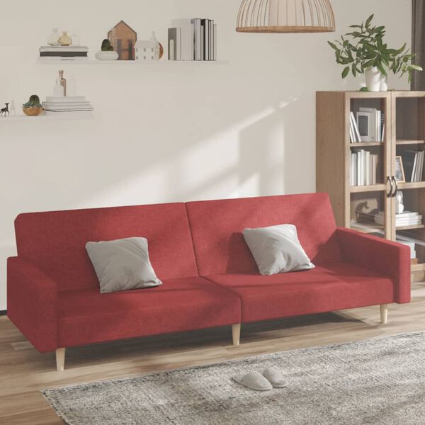 vidaXL Sof&aacute;-cama de 2 lugares tecido vermelho tinto