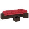 vidaXL Conjunto de sof&aacute; de jardim com 7 pe&ccedil;as e almofadas em rattan sint&eacute;tico marrom