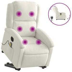 vidaXL Poltrona massagens reclin&aacute;vel elevat&oacute;ria el&eacute;trica veludo creme