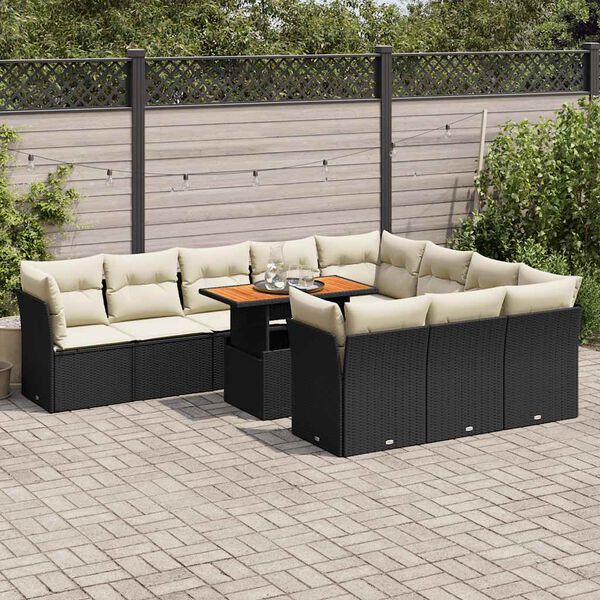 vidaXL 11 pcs conjunto sof&aacute;s de jardim c/ almofad&otilde;es vime PE preto