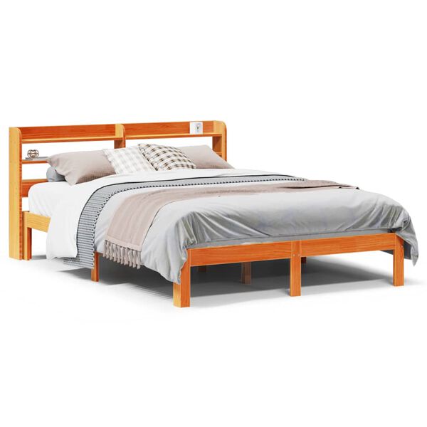 vidaXL Cama sem colch&atilde;o 135x190 cm madeira pinho maci&ccedil;a castanho-mel