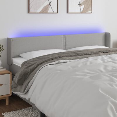 vidaXL Cabeceira cama c/ luzes LED tecido 203x16x78/88 cm cinza-claro