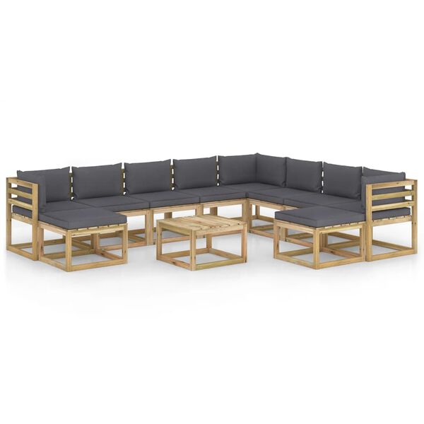 vidaXL 11pcs conjunto lounge de jardim com almofad&otilde;es pinho impregnado