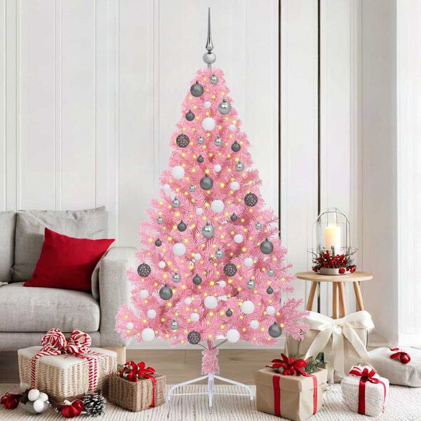 vidaXL &Aacute;rvore de Natal Artificial Pr&eacute;-iluminada Rosa 180 cm PVC