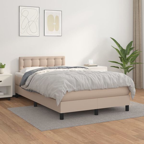 vidaXL Cama boxspring c/ colch&atilde;o 120x190cm couro artificial cappuccino