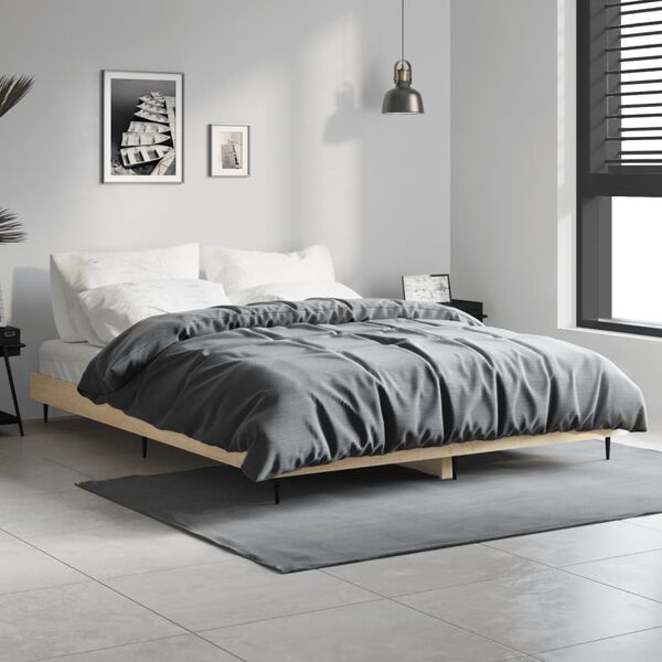 vidaXL Estrutura de cama 135x190 cm derivados madeira carvalho sonoma