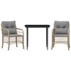 vidaXL 3 pcs conjunto bistr&ocirc; com almofad&otilde;es vime PE bege misturado