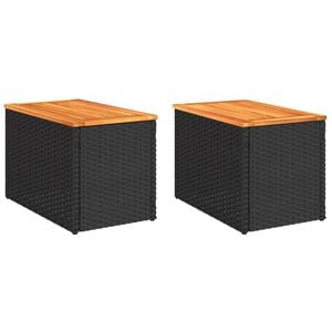 vidaXL Mesas de apoio p/ jardim 2 pcs vime PE/madeira maci&ccedil;a preto