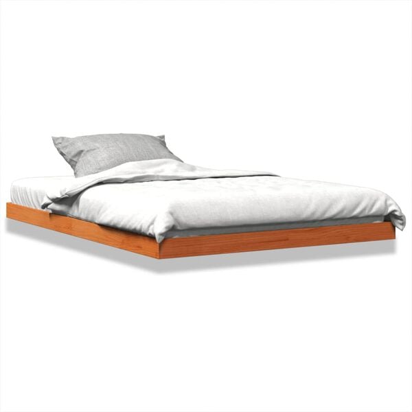 vidaXL Estrutura de cama 140x190 cm madeira pinho maci&ccedil;a castanho cera