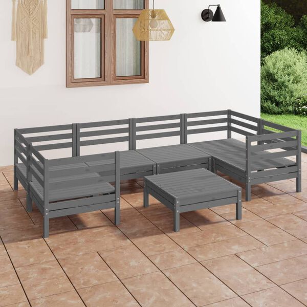 vidaXL 7 pcs conjunto lounge de jardim pinho maci&ccedil;o cinza