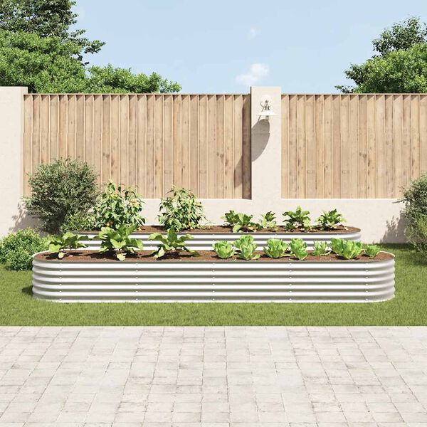 vidaXL Canteiro elevado de jardim aço galvanizado 400x80x44cm prateado