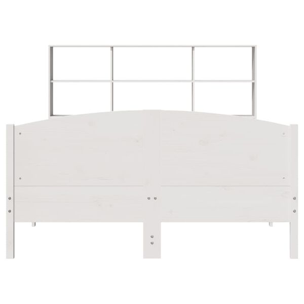 vidaXL Cama com estante sem colch&atilde;o 140x190 cm pinho maci&ccedil;o branco