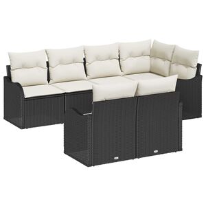 vidaXL Conjunto de Sof&aacute; de Jardim 7 pcs Preto Rattan Sint&eacute;tico