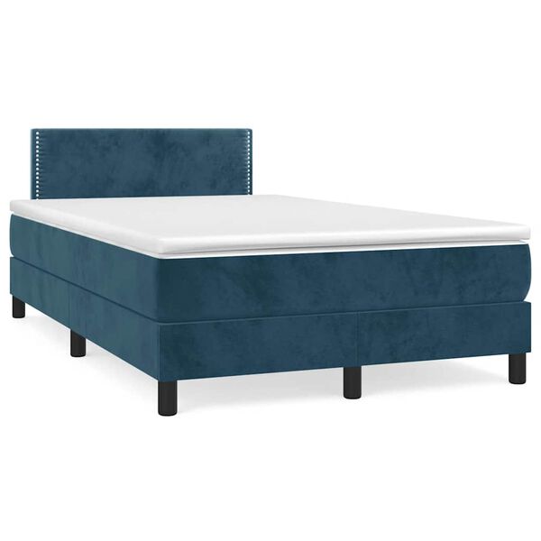 vidaXL Cama boxspring com colch&atilde;o 120x190 cm veludo azul-escuro