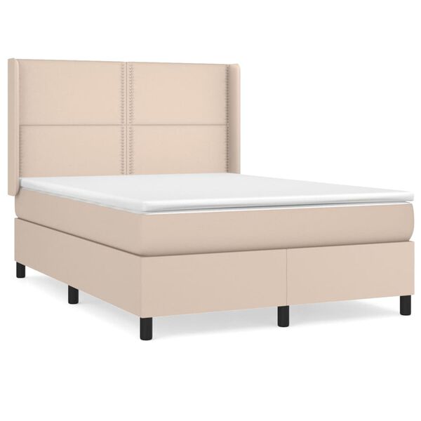 vidaXL Cama com molas/colch&atilde;o 140x200 cm couro artificial cappuccino