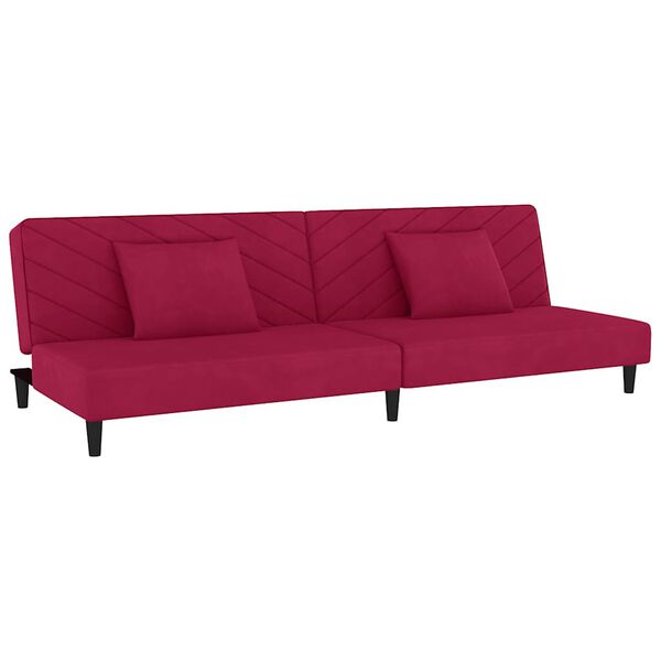vidaXL Sof&aacute;-cama 2 lugares com duas almofadas veludo vermelho tinto