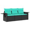 vidaXL Conjunto de sof&aacute; de jardim de 3 pe&ccedil;as com almofadas em rattan sint&eacute;tico preto