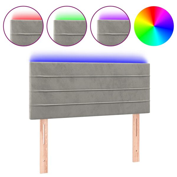 vidaXL Cabeceira de cama c/ luzes LED veludo 80x5x78/88 cm cinza-claro