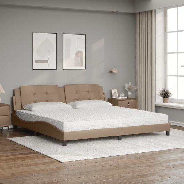 vidaXL Cama com colch&atilde;o Zadar 200x200 cm couro artificial cappuccino