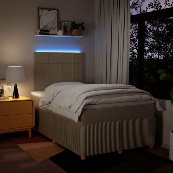 vidaXL Cama com molas/colch&atilde;o 120x200 cm tecido cor creme