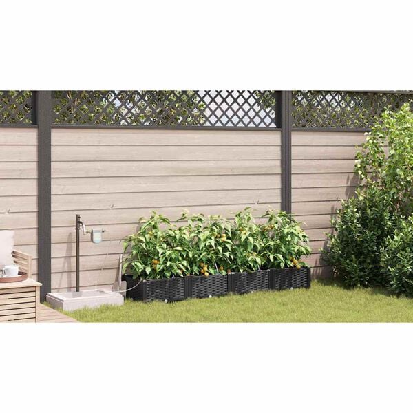 vidaXL Vaso de Jardim 4 pcs Preto A&ccedil;o