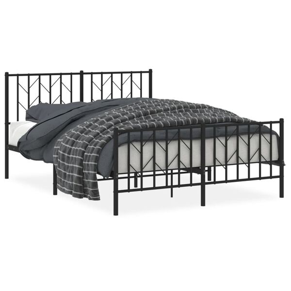 vidaXL Estrutura de cama com cabeceira e p&eacute;s 135x190 cm metal preto