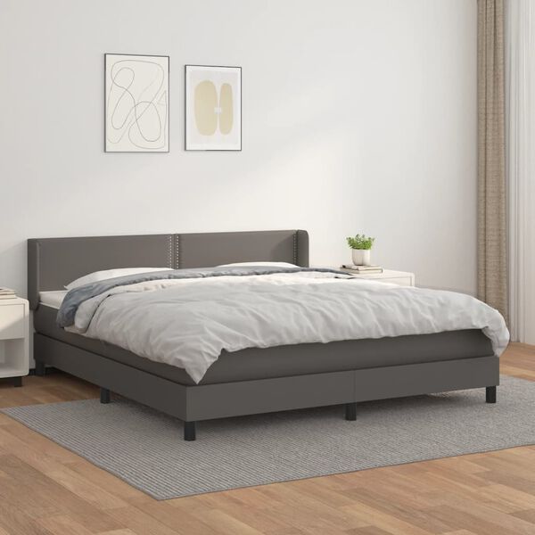 vidaXL Cama com molas/colch&atilde;o 180x200 cm couro artificial cinza