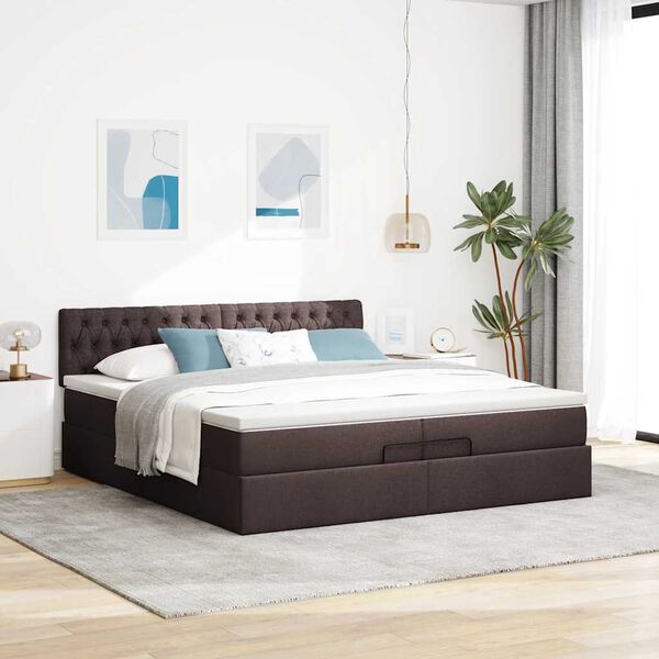 vidaXL Estrutura de cama otomana com colch&atilde;o 200x200cm castanho-escuro