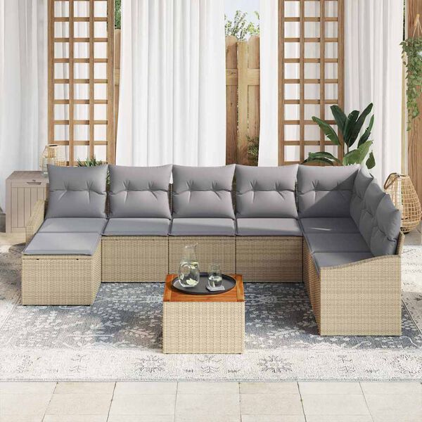 vidaXL Conjunto de Sofá de Jardim 9 pcs Bege Rattan Sintético