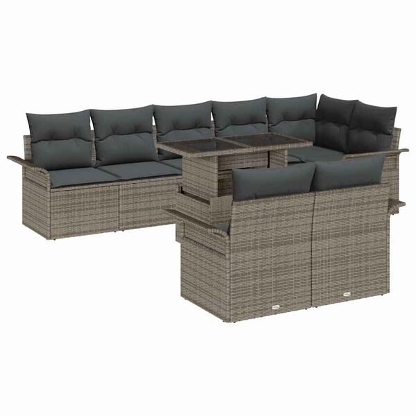 vidaXL Conjunto de Sof&aacute; de Jardim 9 pcs Cinzeto Rattan Sint&eacute;tico