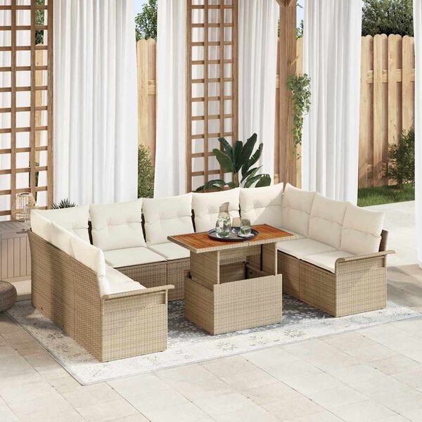 vidaXL Conjunto de Sof&aacute; de Jardim 10 pcs Bege Rattan Sint&eacute;tico