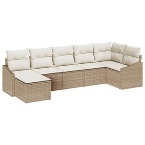 vidaXL Conjunto de Sof&aacute; de Jardim 7 pcs Bege e Creme vime PE