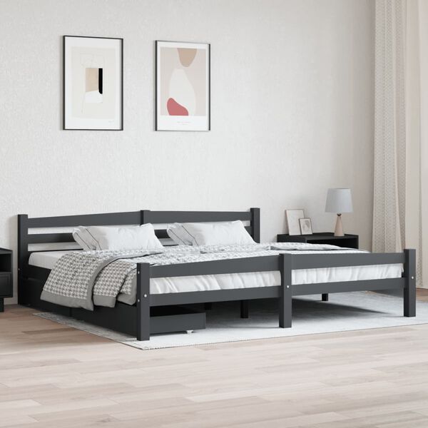 vidaXL Estrutura cama c/ 2 gavetas 200x200cm pinho maci&ccedil;o cinza-escuro