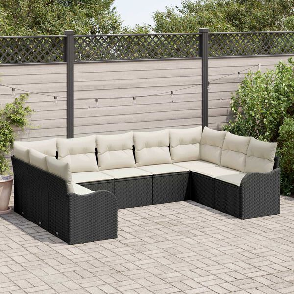 vidaXL Conjunto de Sof&aacute; de Jardim 9 pcs Preto e branco vime PE