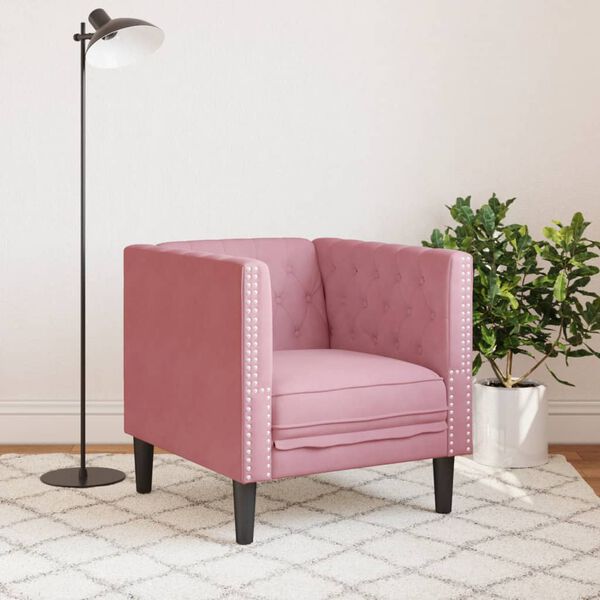 vidaXL Sof&aacute; chesterfield veludo rosa