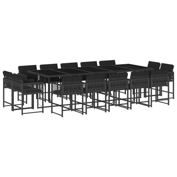 vidaXL 15 pcs conjunto de jantar p/jardim com almofad&otilde;es vime PE preto