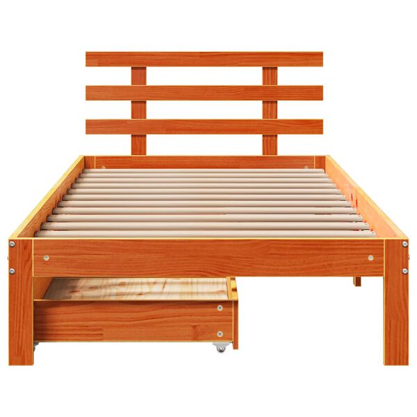 vidaXL Estrutura de cama c/ gavetas 75x190cm pinho maci&ccedil;o castanho-mel