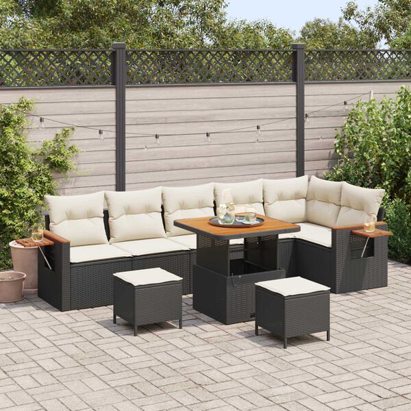 vidaXL Conjunto de Sofá de Jardim com almofada Preto Rattan Sintético
