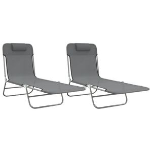 vidaXL Espregui&ccedil;adeiras dobr&aacute;veis 2 pcs textilene e a&ccedil;o cinzento