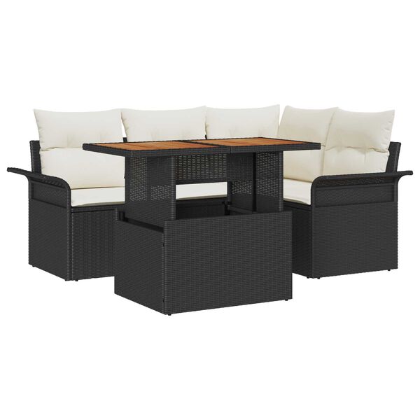 vidaXL Conjunto de Sof&aacute; de Jardim 5 pcs Preto Rattan Sint&eacute;tico